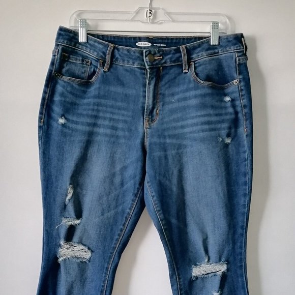 Old Navy Womens Blue Mid Rise Distressed Pop Icon Skinny Leg Jeans size 12 Short - Picture 2 of 6